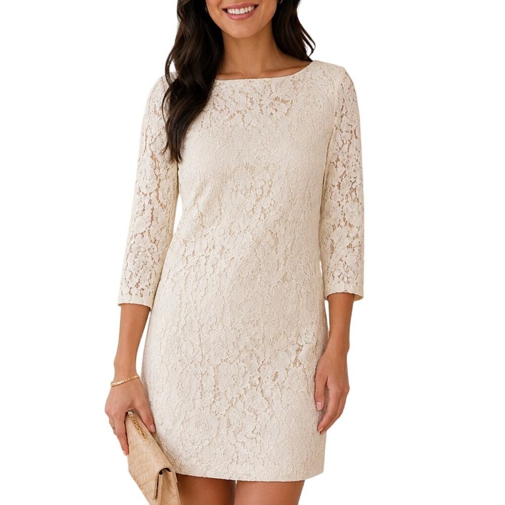 Vince Camuto Ivory Lace Shift Mini Dress Size 6 Bridal Shower Cocktail